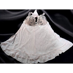 New Enchanted Light Pink Babydoll‎ Nightie Set M Medium Med Lingerie Sheer Flowy